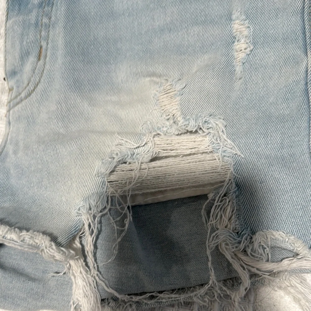 Blue High-Waisted Distressed Jean Shorts - Picture 7 of 7